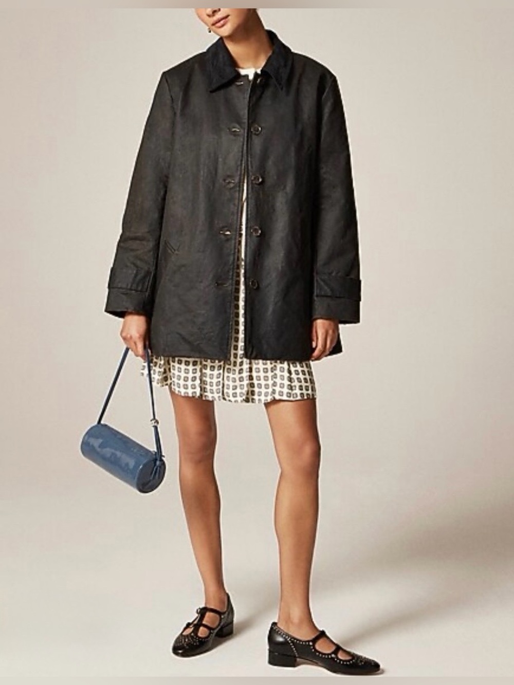 J.Crew. Women’s Women's coated Barn Jacket. Oversized Black/gray.S.New